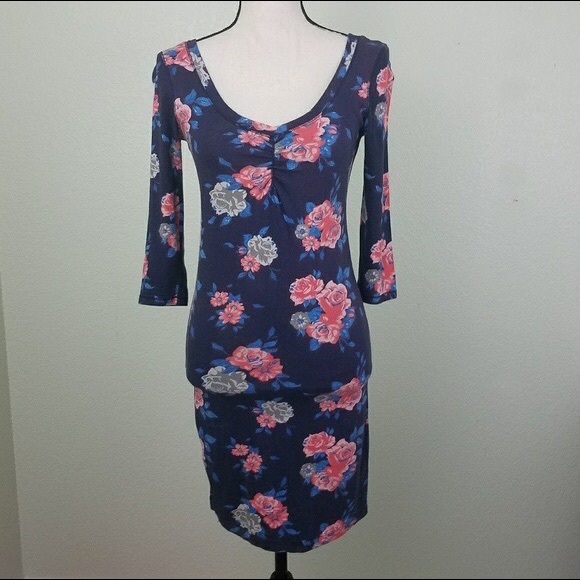 navy floral bodycon dress